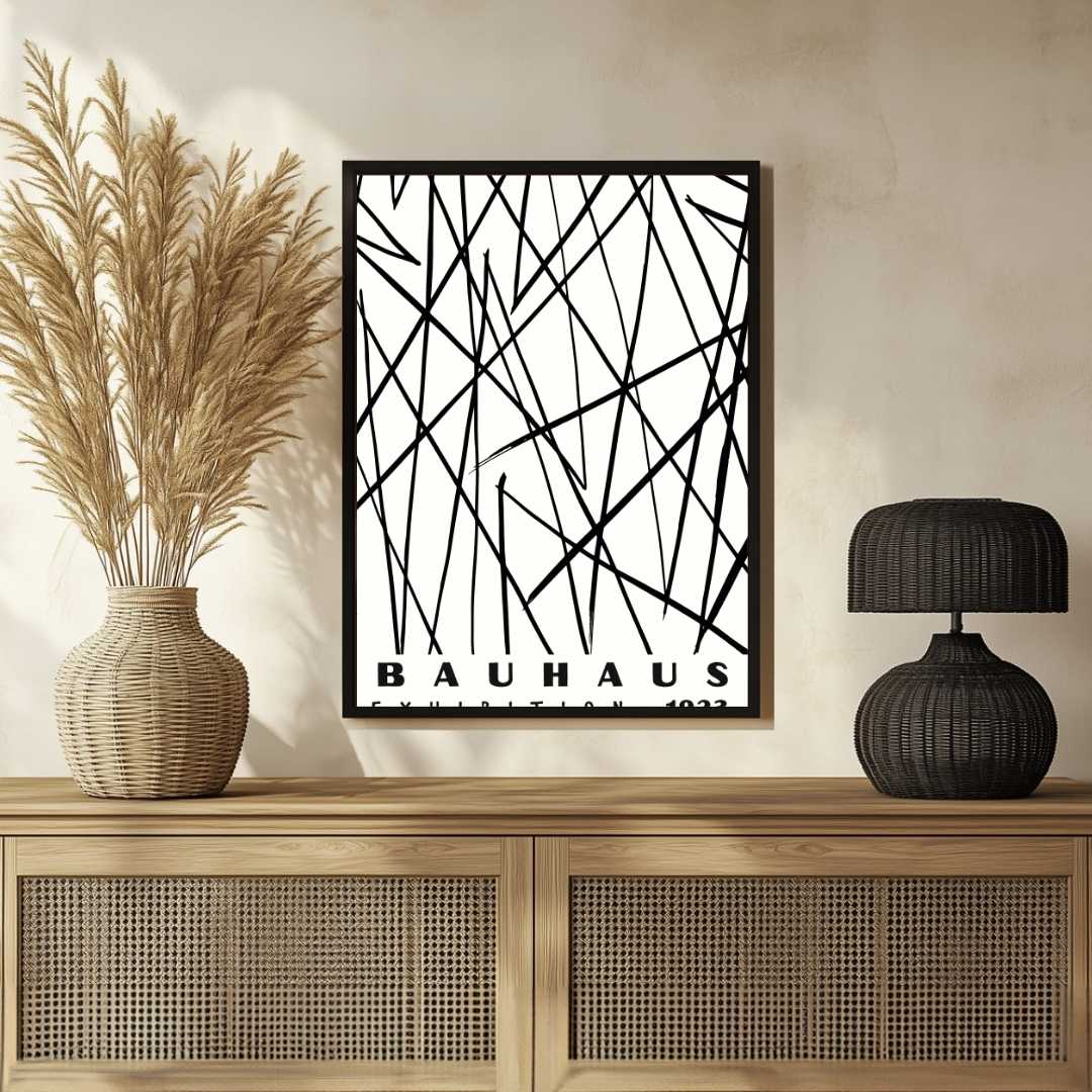 Bauhaus "Exhibition 1923" Abstract Intersecting Lines Poster | Vertical High-Contrast White Framed Wall Art 2 : 3 Vertical Premium Wall Art Canvas by MeriDeewar