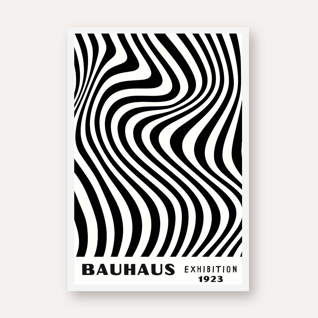 Bauhaus "Exhibition 1923" Kinetic Optical Distortion Waves Poster | Vertical High-Contrast White Framed Wall Art 2 : 3 Vertical Premium Wall Art Canvas by MeriDeewar