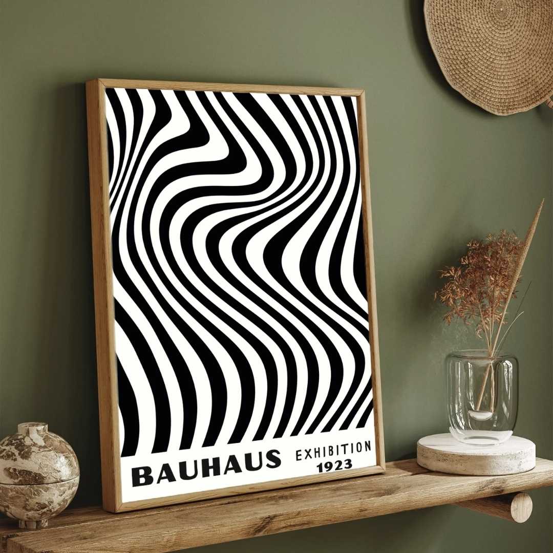 Bauhaus "Exhibition 1923" Kinetic Optical Distortion Waves Poster | Vertical High-Contrast White Framed Wall Art 2 : 3 Vertical Premium Wall Art Canvas by MeriDeewar