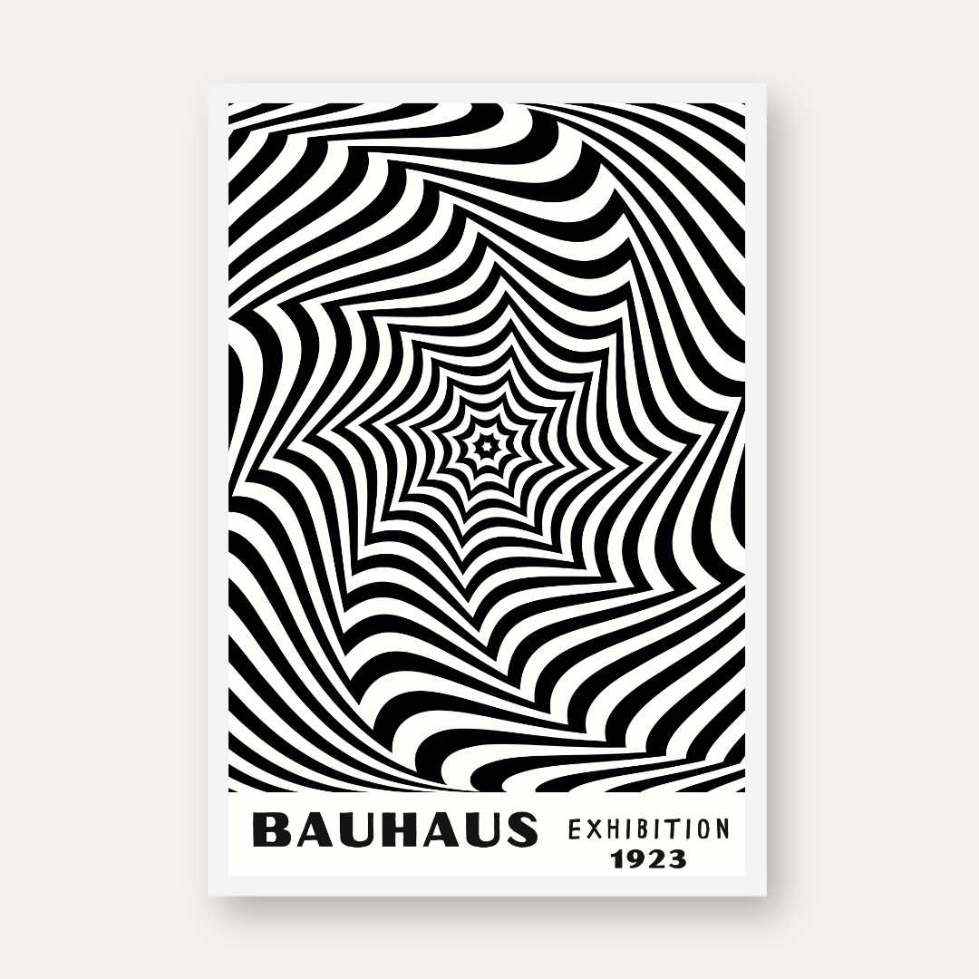 Bauhaus "Exhibition 1923" Kinetic Optical Spiderweb Vortex Poster | Vertical High-Contrast White Framed Wall Art 2 : 3 Vertical Premium Wall Art Canvas by MeriDeewar