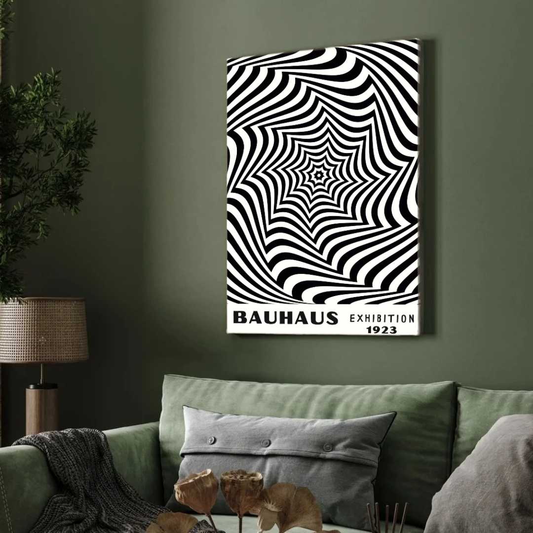 Bauhaus "Exhibition 1923" Kinetic Optical Spiderweb Vortex Poster | Vertical High-Contrast White Framed Wall Art 2 : 3 Vertical Premium Wall Art Canvas by MeriDeewar