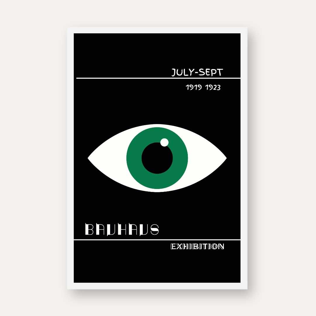 Bauhaus Exhibition Green Eye Geometric Poster | Vertical High-Contrast White Framed Wall Art 2 : 3 Vertical Premium Wall Art Canvas by MeriDeewar