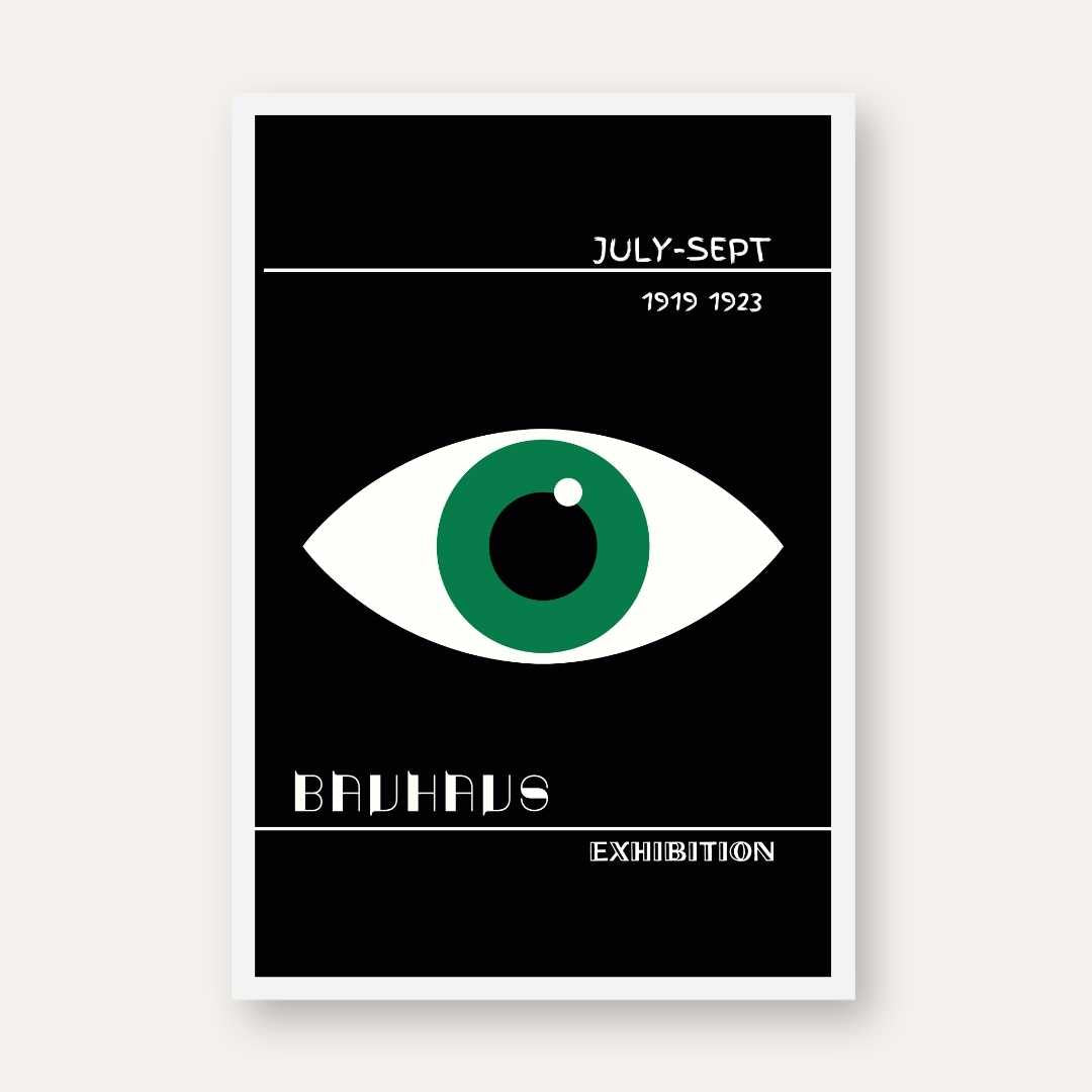 Bauhaus Exhibition Green Eye Geometric Poster | Vertical High-Contrast White Framed Wall Art 2 : 3 Vertical Premium Wall Art Canvas by MeriDeewar