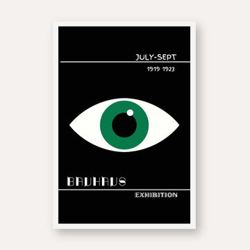 Bauhaus Exhibition Green Eye Geometric Poster | Vertical High-Contrast White Framed Wall Art 2 : 3 Vertical Premium Wall Art Canvas by MeriDeewar