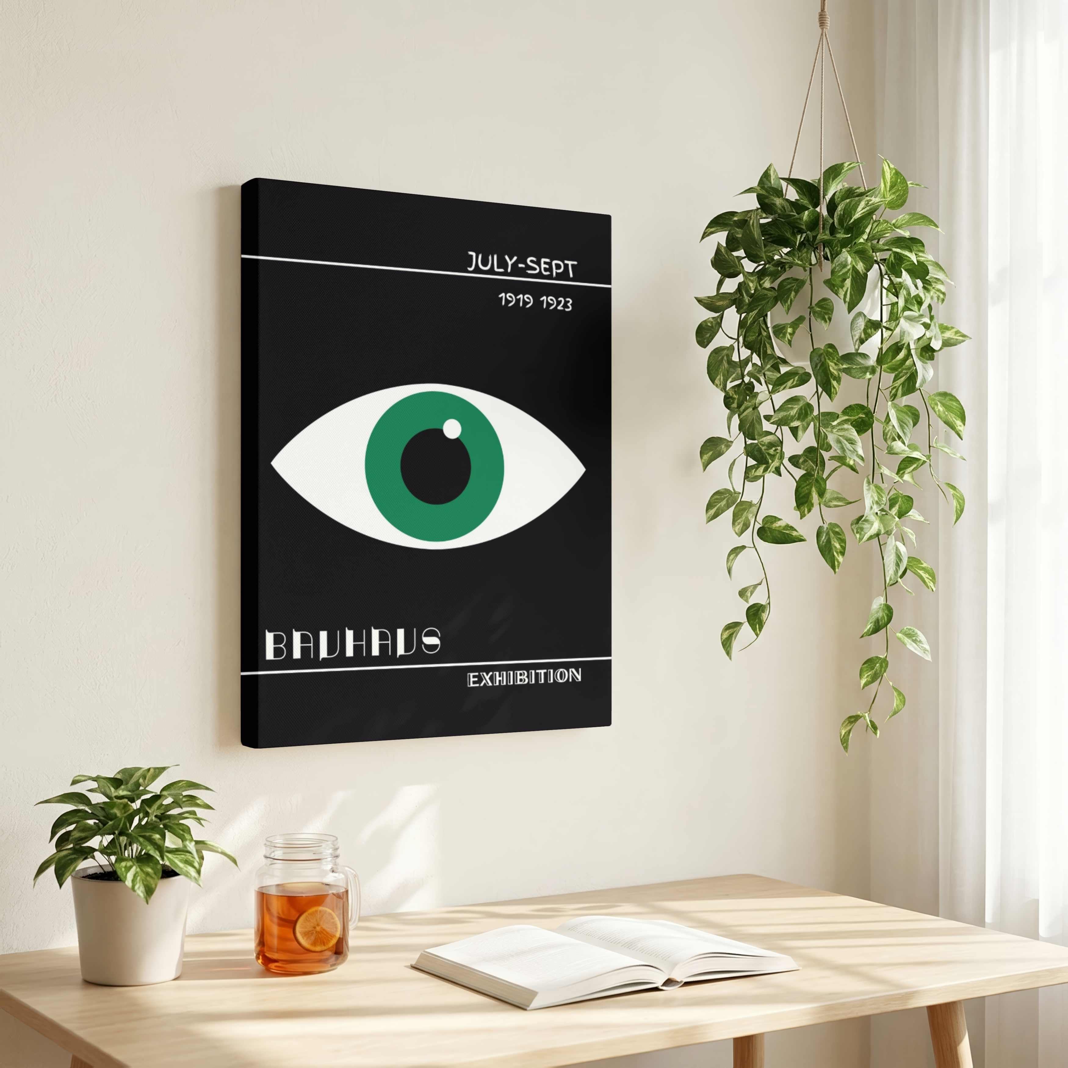Bauhaus Exhibition Green Eye Geometric Poster | Vertical High-Contrast White Framed Wall Art 2 : 3 Vertical Premium Wall Art Canvas by MeriDeewar