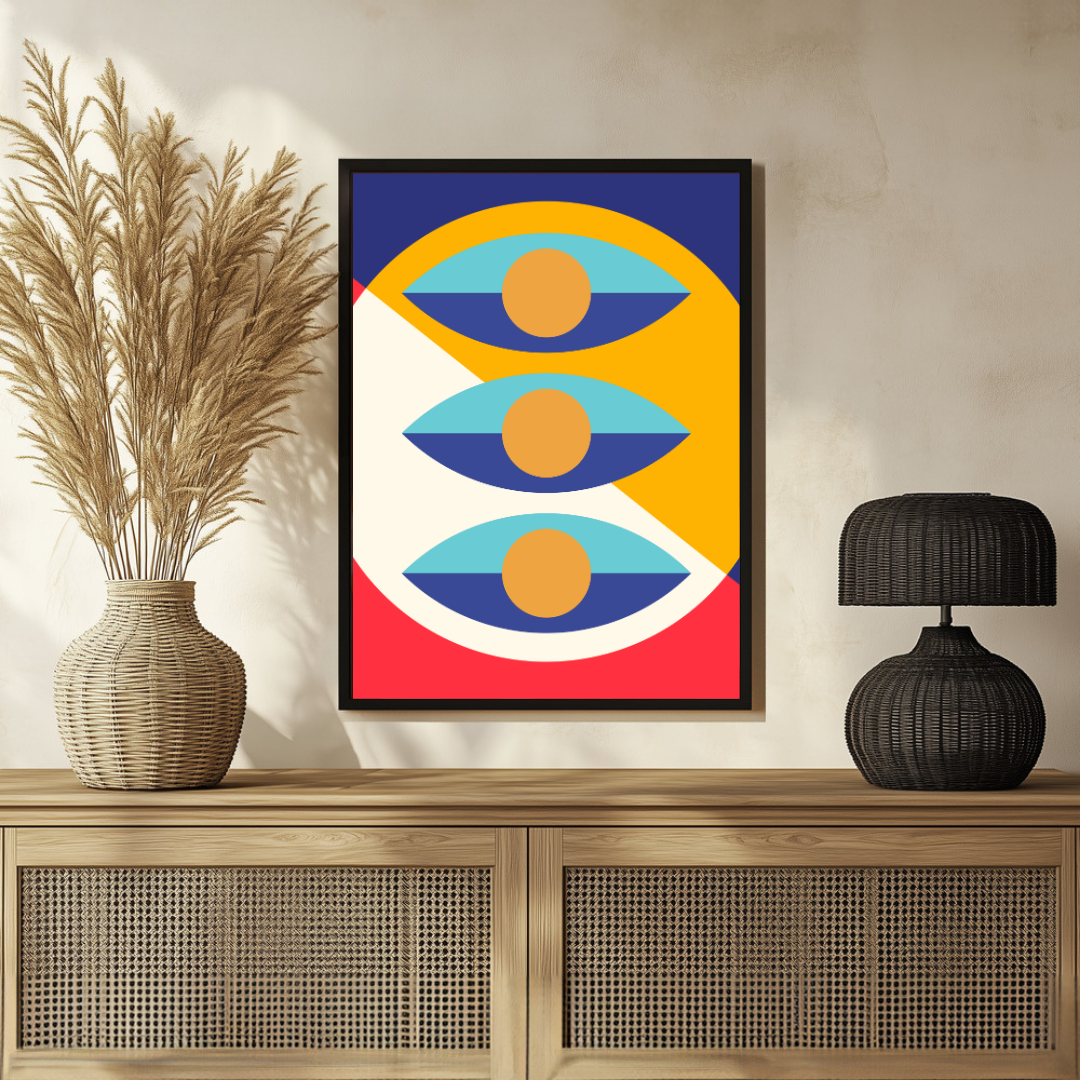 Bauhaus Geometric Abstract Eyes Wall Art | Retro Modern Framed Print 2 : 3 Vertical Premium Wall Art Canvas by MeriDeewar