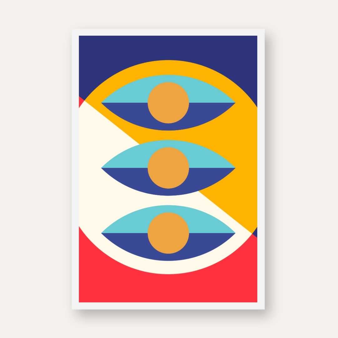 Bauhaus Geometric Abstract Eyes Wall Art | Retro Modern Framed Print 2 : 3 Vertical Premium Wall Art Canvas by MeriDeewar