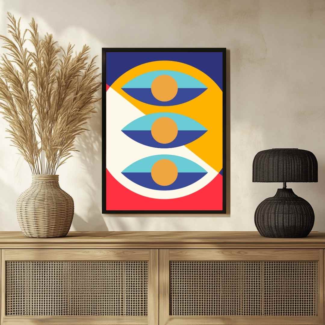 Bauhaus Geometric Abstract Eyes Wall Art | Retro Modern Framed Print 2 : 3 Vertical Premium Wall Art Canvas by MeriDeewar