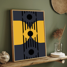 Bauhaus Geometric Dark  Abstract Eyes Wall Art | Mustard & Navy Retro Framed Print 2 : 3 Vertical Premium Wall Art Canvas by MeriDeewar