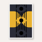 Bauhaus Geometric Dark  Abstract Eyes Wall Art | Mustard & Navy Retro Framed Print 2 : 3 Vertical Premium Wall Art Canvas by MeriDeewar