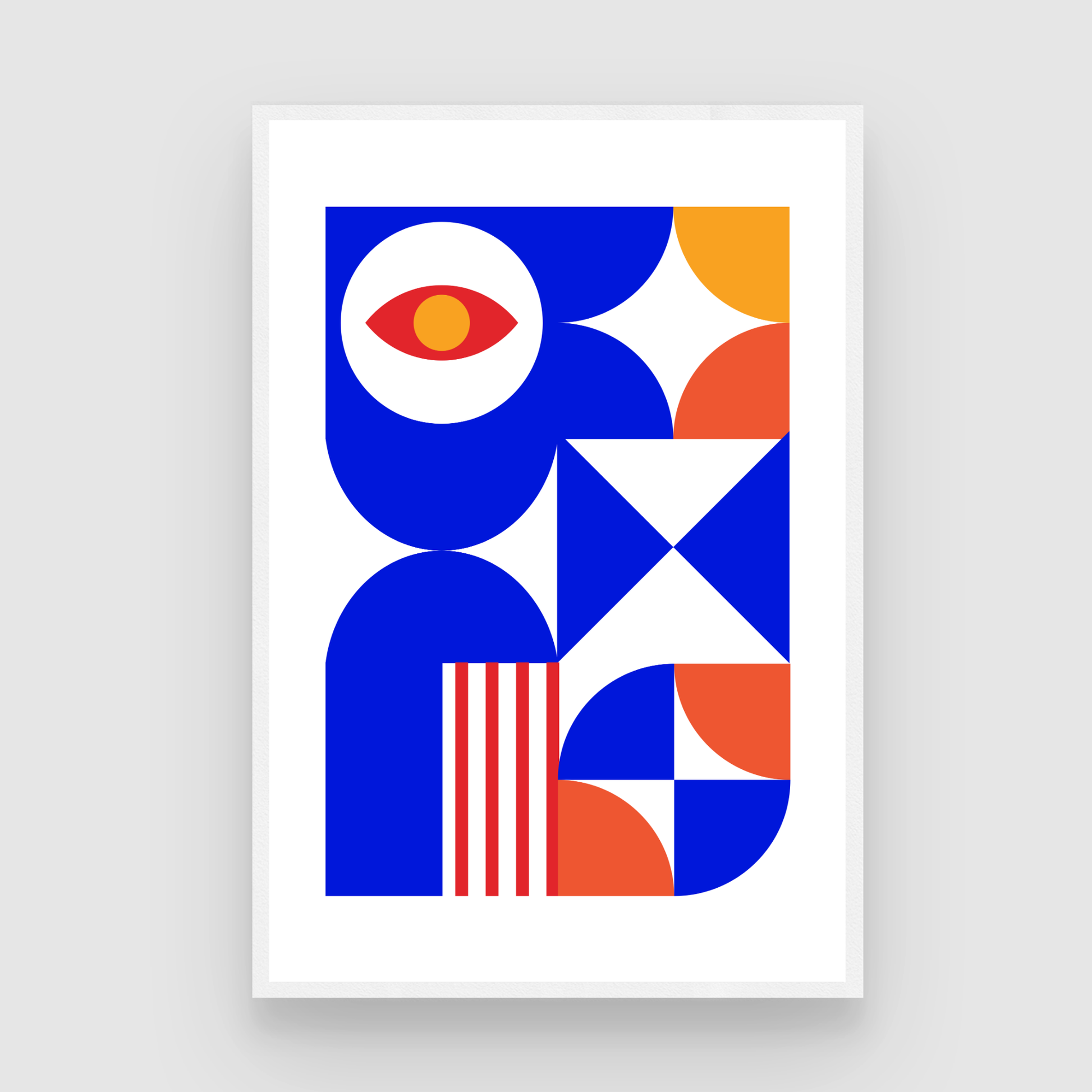 Bauhaus Geometric Eye Wall Art | Retro Blue & Orange Framed Print 2 : 3 Vertical Premium Wall Art Canvas by MeriDeewar