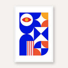 Bauhaus Geometric Eye Wall Art | Retro Blue & Orange Framed Print 2 : 3 Vertical Premium Wall Art Canvas by MeriDeewar