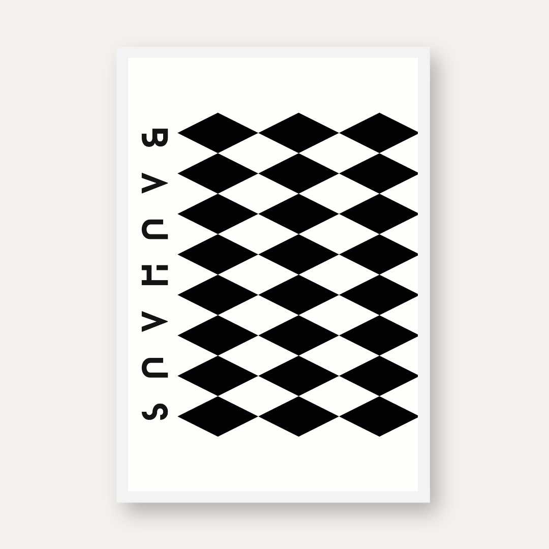 Bauhaus Geometric Harlequin Diamond Pattern Poster | Vertical Abstract White Framed Wall Art 2 : 3 Vertical Premium Wall Art Canvas by MeriDeewar