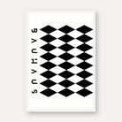Bauhaus Geometric Harlequin Diamond Pattern Poster | Vertical Abstract White Framed Wall Art 2 : 3 Vertical Premium Wall Art Canvas by MeriDeewar