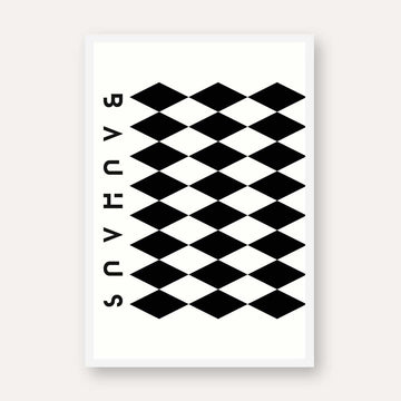 Bauhaus Geometric Harlequin Diamond Pattern Poster | Vertical Abstract White Framed Wall Art 2 : 3 Vertical Premium Wall Art Canvas by MeriDeewar