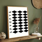 Bauhaus Geometric Harlequin Diamond Pattern Poster | Vertical Abstract White Framed Wall Art 2 : 3 Vertical Premium Wall Art Canvas by MeriDeewar