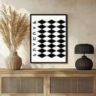 Bauhaus Geometric Harlequin Diamond Pattern Poster | Vertical Abstract White Framed Wall Art 2 : 3 Vertical Premium Wall Art Canvas by MeriDeewar