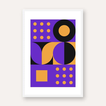 Bauhaus Geometric Purple & Mustard Wall Art | Retro Minimalist Framed Print 2 : 3 Vertical Premium Wall Art Canvas by MeriDeewar
