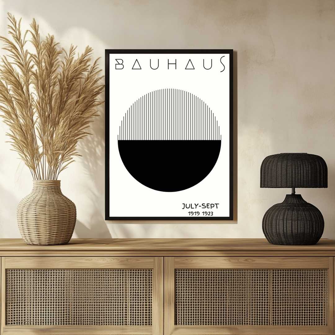 Bauhaus Germany "Exhibition 1919-1923" Half-Solid Half-Linear Circular Poster | Vertical High-Contrast White Framed Wall Art 2 : 3 Vertical Premium Wall Art Canvas by MeriDeewar