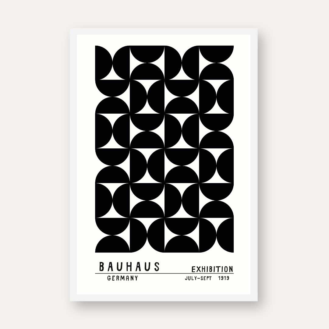 Bauhaus Germany "Exhibition 1919" Interlocking Semi-Circle Tessellation Poster | Vertical High-Contrast White Framed Wall Art 2 : 3 Vertical Premium Wall Art Canvas by MeriDeewar