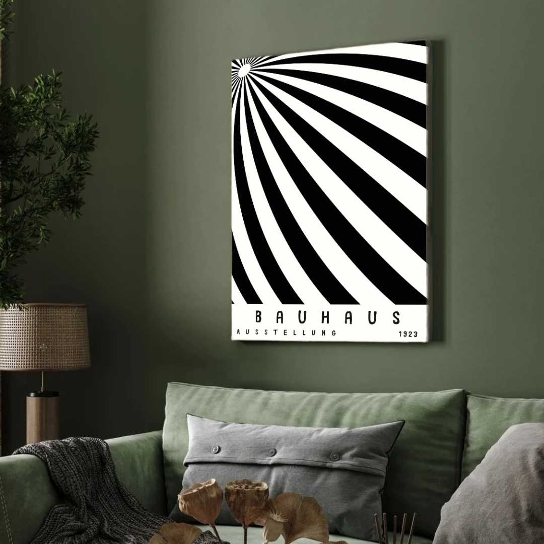Bauhaus Kinetic Radiating Sunburst Poster | VerticalWhite Framed Wall Art 2 : 3 Vertical Premium Wall Art Canvas by MeriDeewar