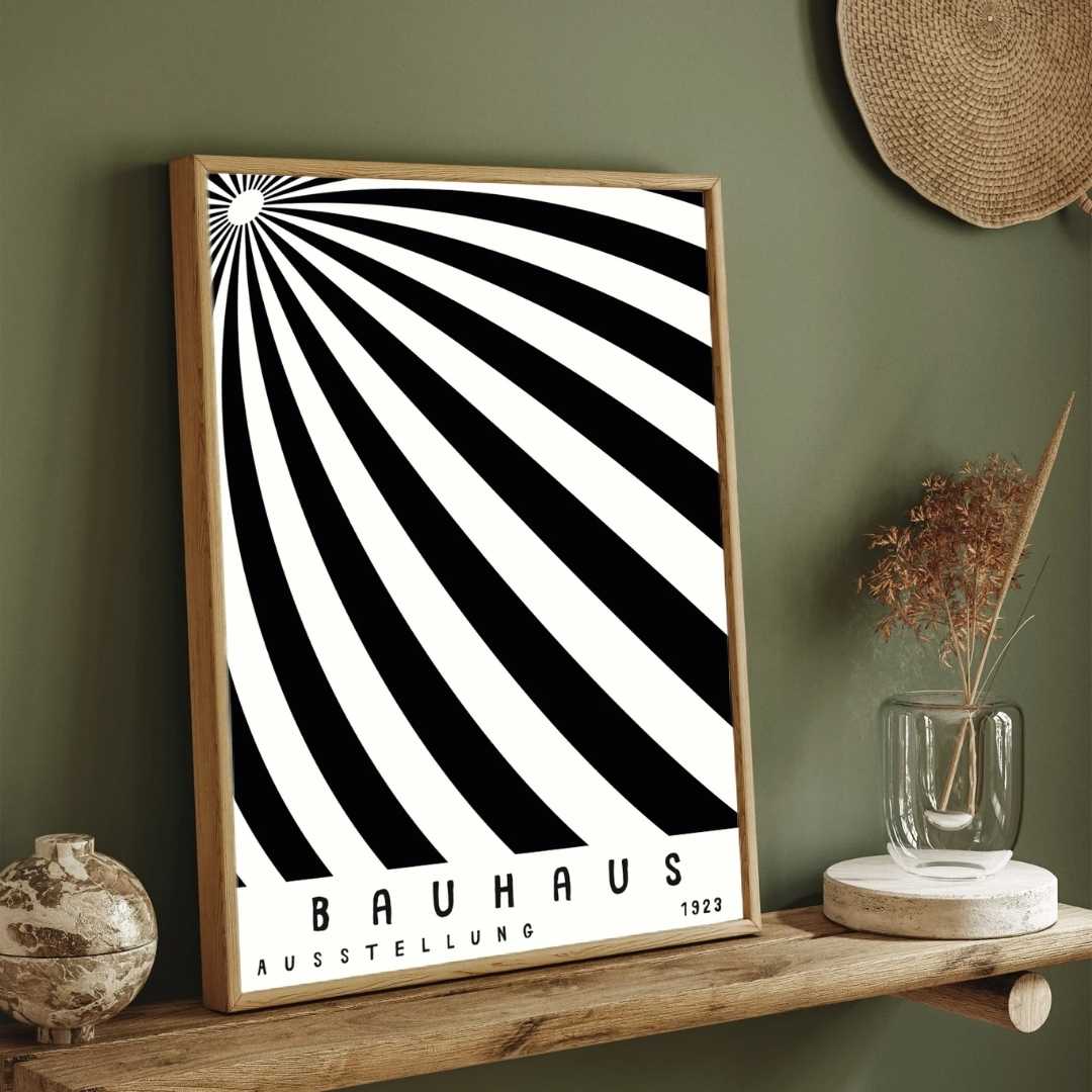 Bauhaus Kinetic Radiating Sunburst Poster | VerticalWhite Framed Wall Art 2 : 3 Vertical Premium Wall Art Canvas by MeriDeewar