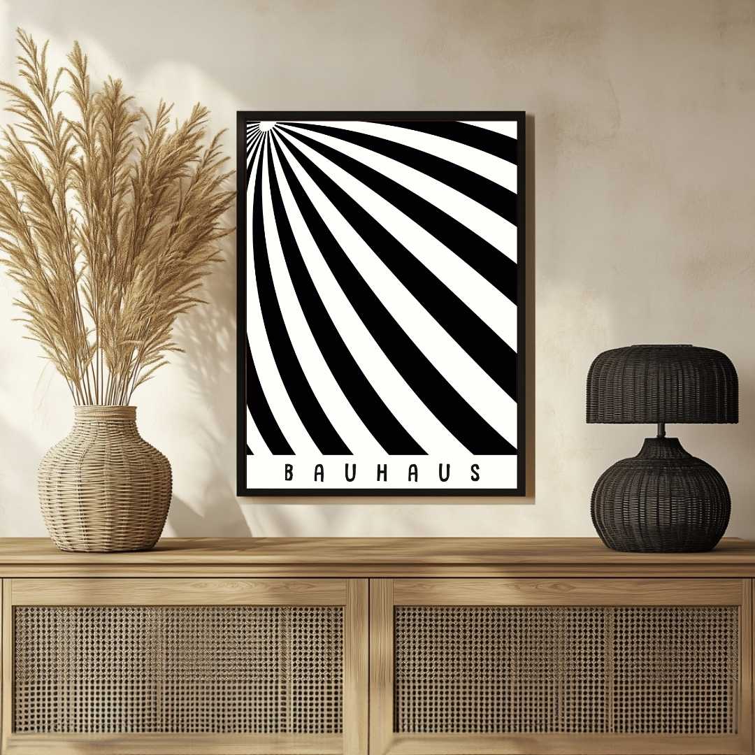Bauhaus Kinetic Radiating Sunburst Poster | VerticalWhite Framed Wall Art 2 : 3 Vertical Premium Wall Art Canvas by MeriDeewar
