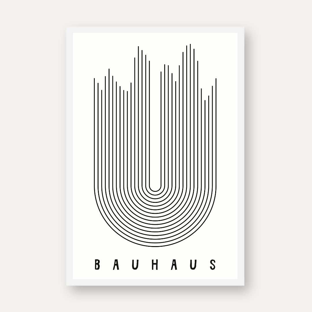Bauhaus Minimalist U-Shape Linear Frequency Poster | Vertical High-Contrast White Framed Wall Art 2 : 3 Vertical Premium Wall Art Canvas by MeriDeewar