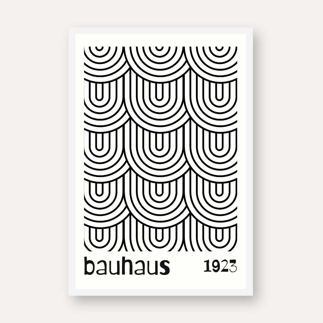 Bauhaus Nested U-Shape Geometric Wave Poster | Vertical White Framed Wall Art 2 : 3 Vertical Premium Wall Art Canvas by MeriDeewar