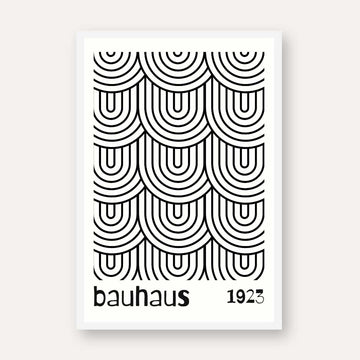 Bauhaus Nested U-Shape Geometric Wave Poster | Vertical White Framed Wall Art 2 : 3 Vertical Premium Wall Art Canvas by MeriDeewar