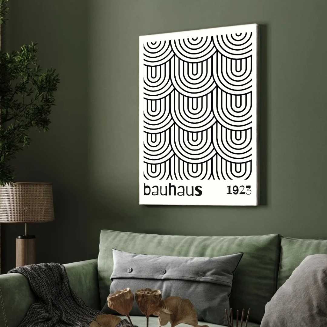 Bauhaus Nested U-Shape Geometric Wave Poster | Vertical White Framed Wall Art 2 : 3 Vertical Premium Wall Art Canvas by MeriDeewar
