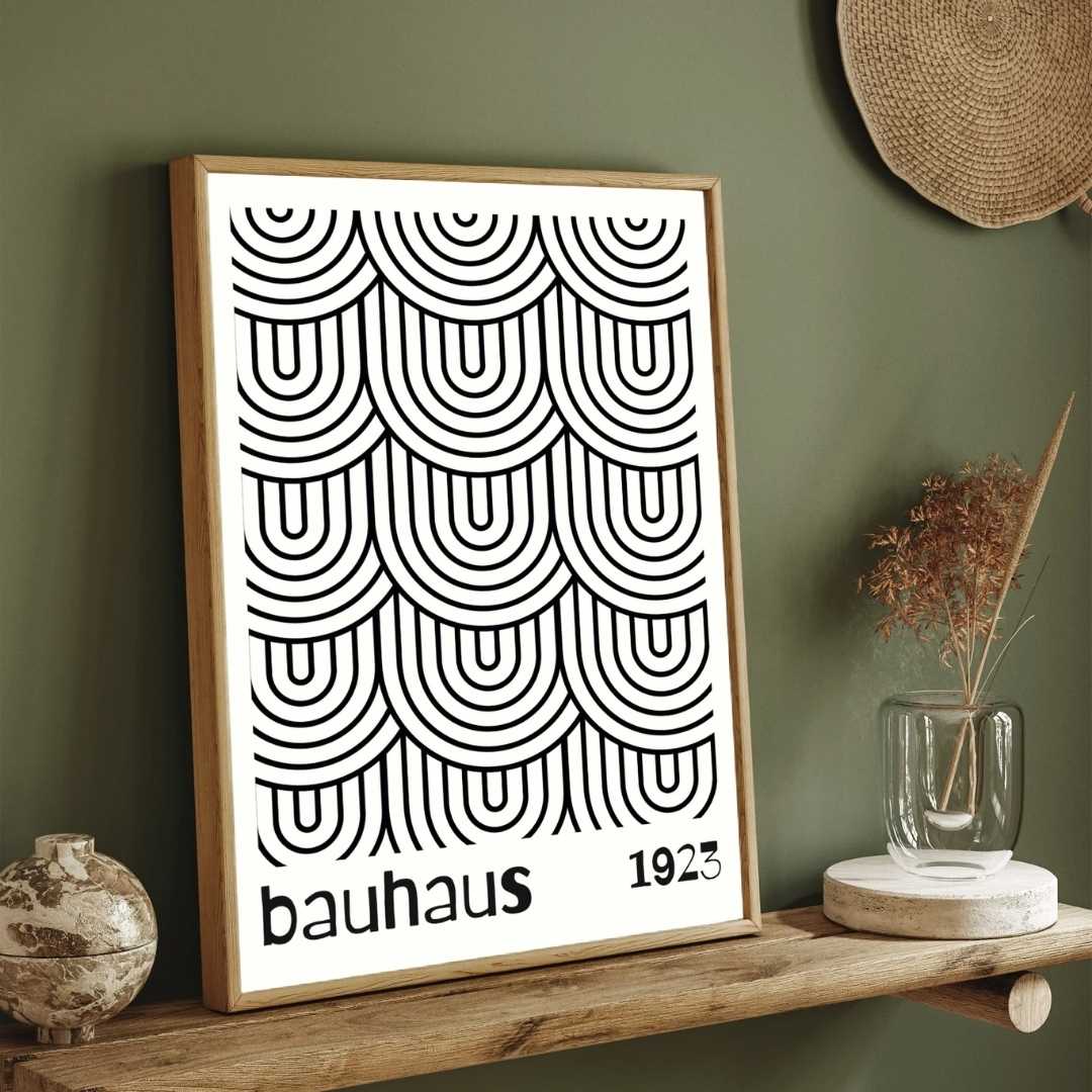 Bauhaus Nested U-Shape Geometric Wave Poster | Vertical White Framed Wall Art 2 : 3 Vertical Premium Wall Art Canvas by MeriDeewar