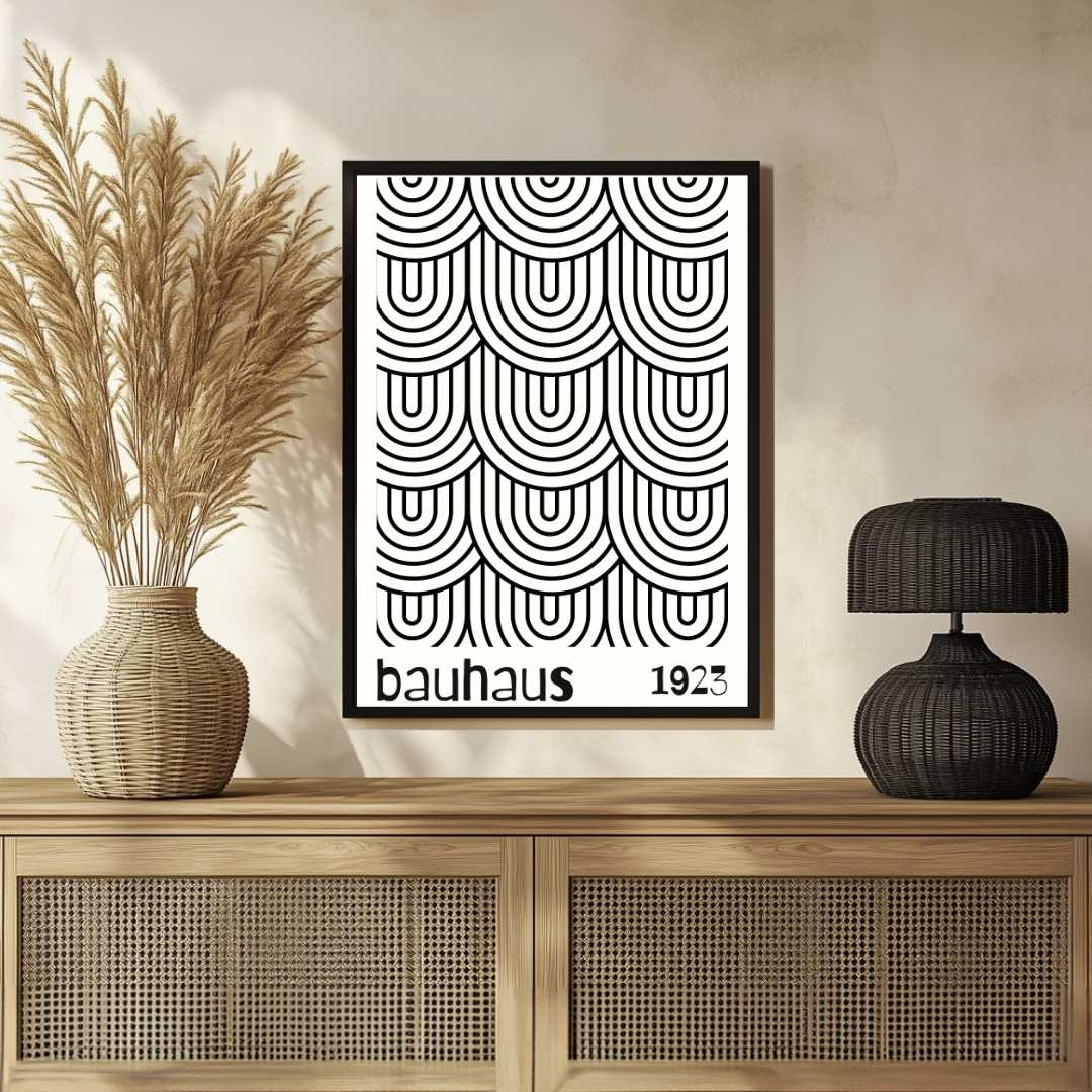 Bauhaus Nested U-Shape Geometric Wave Poster | Vertical White Framed Wall Art 2 : 3 Vertical Premium Wall Art Canvas by MeriDeewar