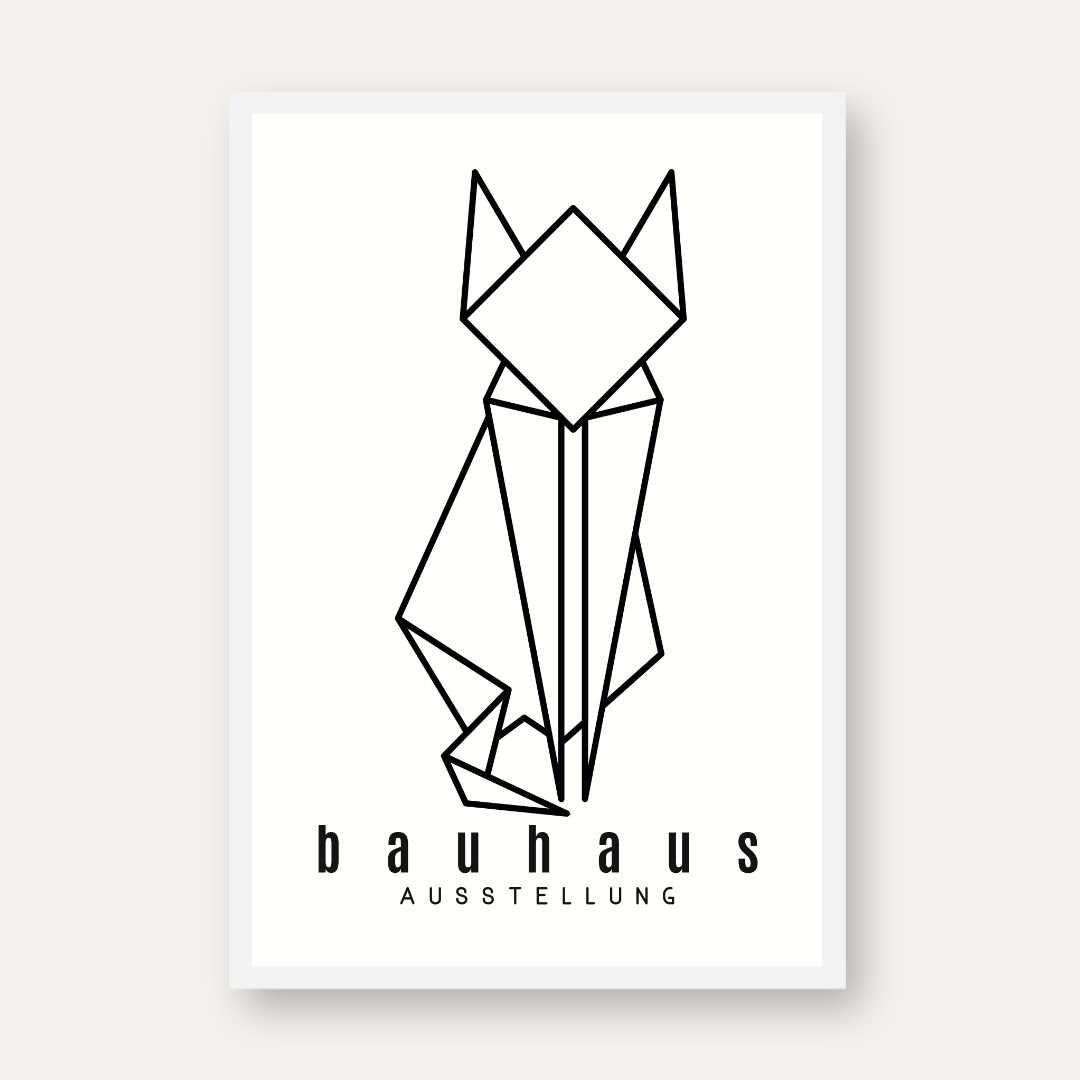 Bauhaus Origami Geometric Cat Poster | Vertical High-Contrast White Framed Wall Art 2 : 3 Vertical Premium Wall Art Canvas by MeriDeewar