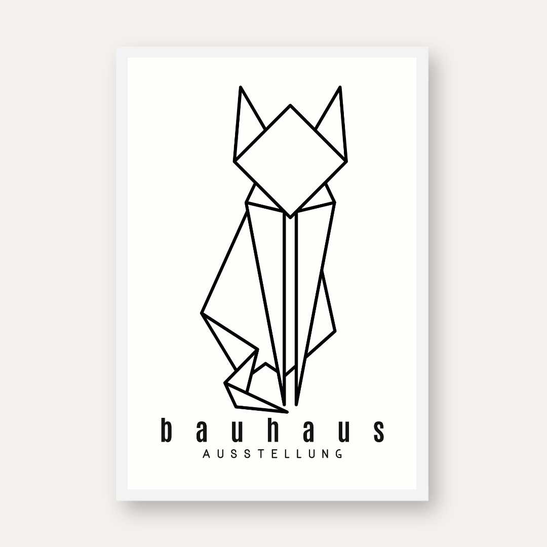 Bauhaus Origami Geometric Cat Poster | Vertical High-Contrast White Framed Wall Art 2 : 3 Vertical Premium Wall Art Canvas by MeriDeewar