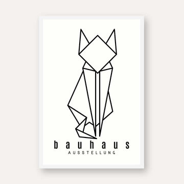Bauhaus Origami Geometric Cat Poster | Vertical High-Contrast White Framed Wall Art 2 : 3 Vertical Premium Wall Art Canvas by MeriDeewar