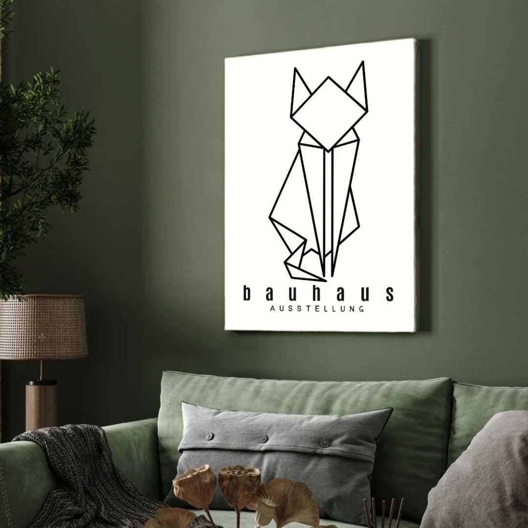 Bauhaus Origami Geometric Cat Poster | Vertical High-Contrast White Framed Wall Art 2 : 3 Vertical Premium Wall Art Canvas by MeriDeewar