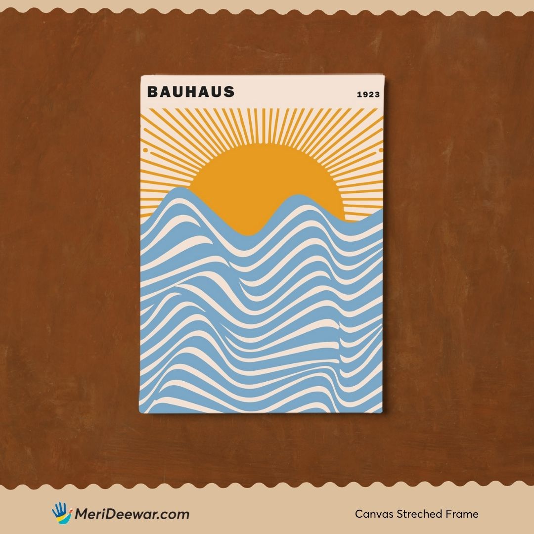 Bauhaus Sun Yellow and Blue Artwork 3 : 4 Vertical New Premium Wall Art Canvas by MeriDeewar