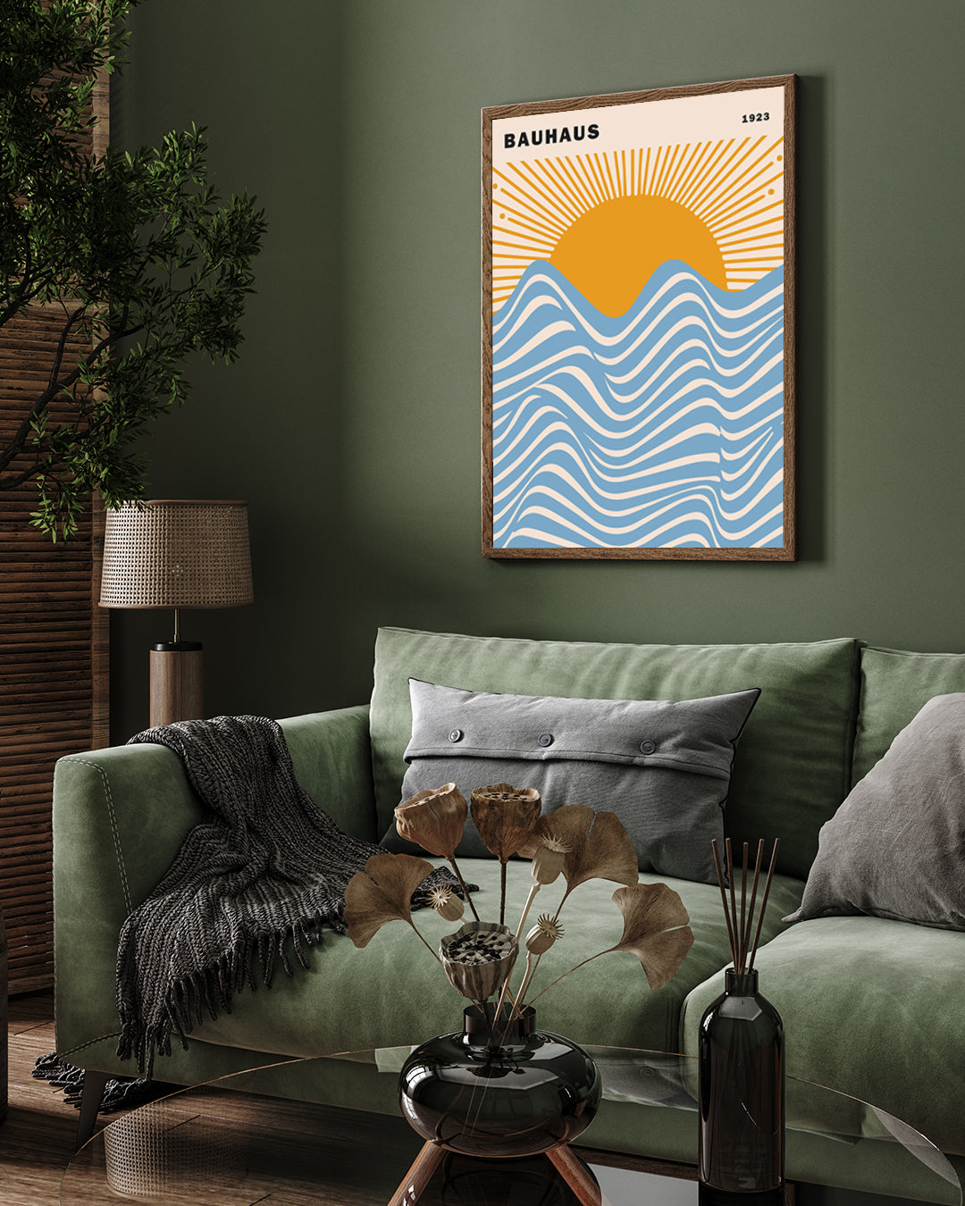 Bauhaus Sun Yellow and Blue Artwork 3 : 4 Vertical New Premium Wall Art Canvas by MeriDeewar