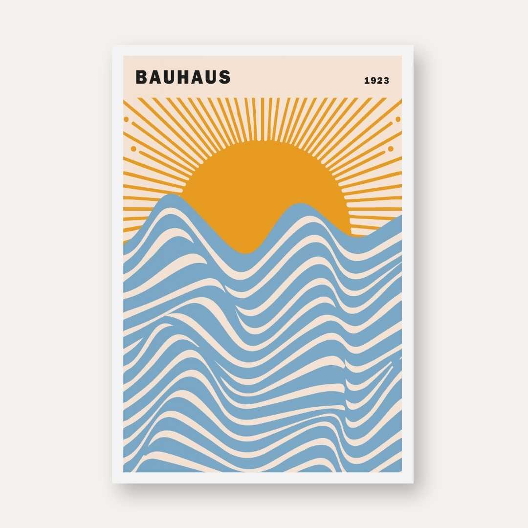 Bauhaus Sunrise Wall Painting for Living Room | Blue & Yellow Abstract Art Print 3 : 4 Vertical New Premium Wall Art Canvas by MeriDeewar