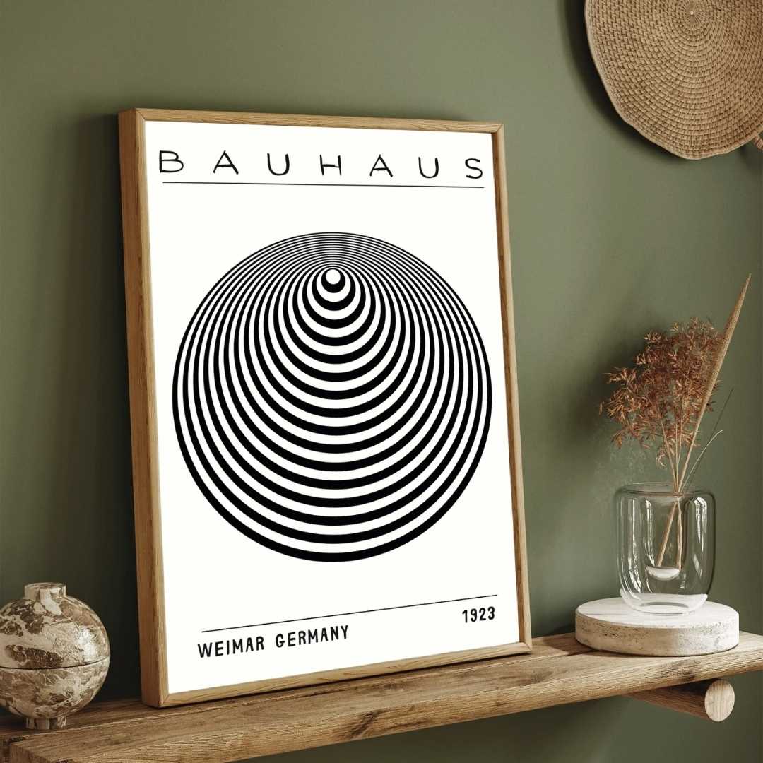 Bauhaus Weimar Germany 1923 Geometric Sphere Poster | Vertical Abstract White Framed Wall Art 2 : 3 Vertical Premium Wall Art Canvas by MeriDeewar