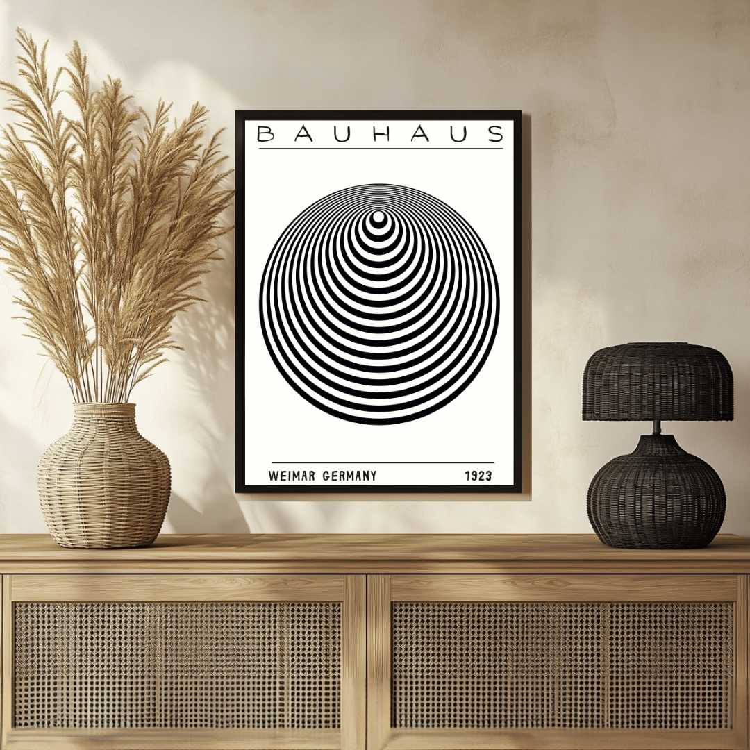 Bauhaus Weimar Germany 1923 Geometric Sphere Poster | Vertical Abstract White Framed Wall Art 2 : 3 Vertical Premium Wall Art Canvas by MeriDeewar
