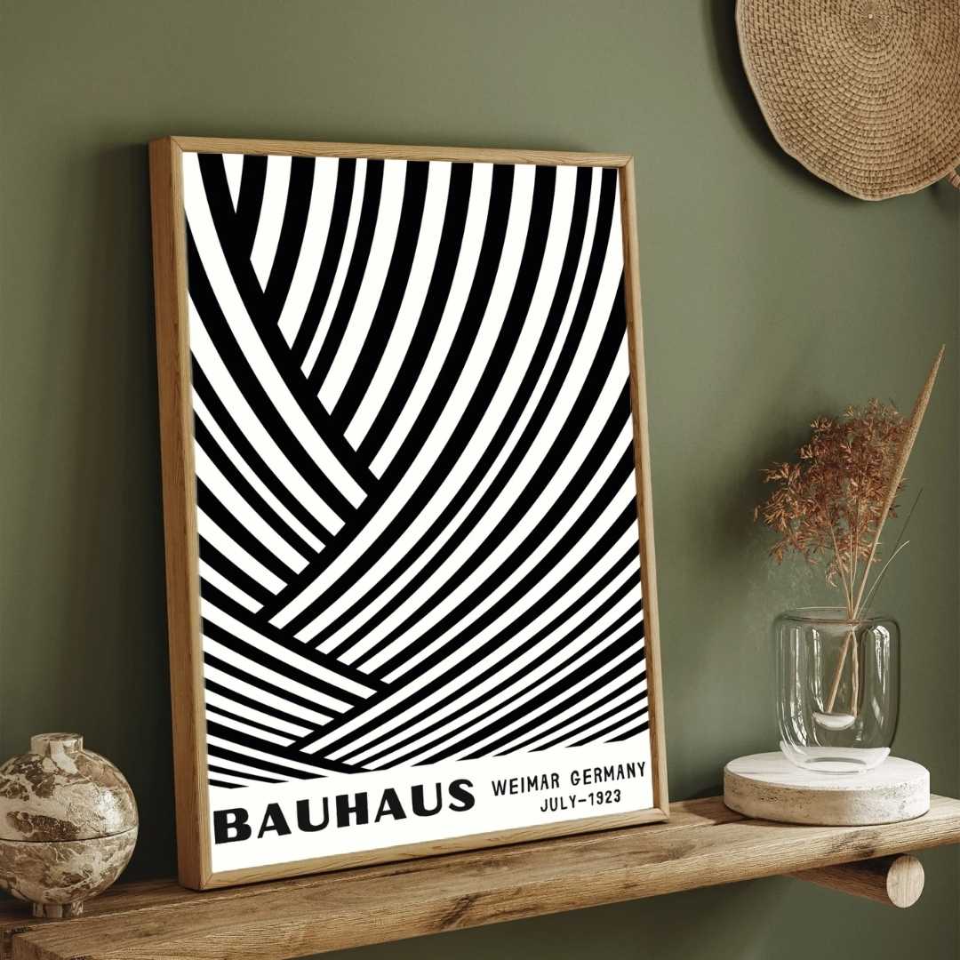Bauhaus "Weimar Germany July-1923" Intersecting Abstract Lines Poster | Vertical White Framed Wall Art 2 : 3 Vertical Premium Wall Art Canvas by MeriDeewar