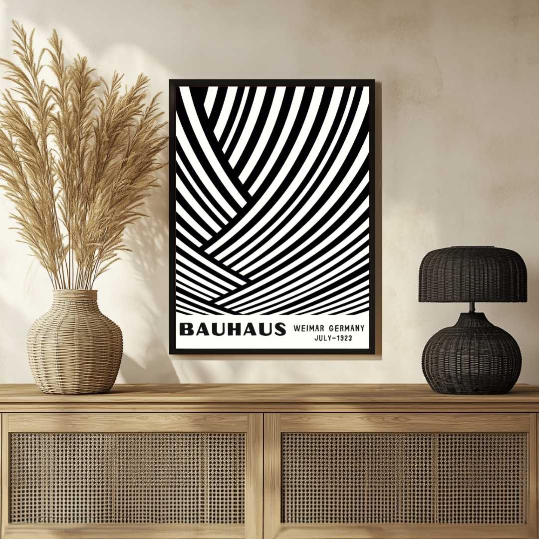 Bauhaus "Weimar Germany July-1923" Intersecting Abstract Lines Poster | Vertical White Framed Wall Art 2 : 3 Vertical Premium Wall Art Canvas by MeriDeewar