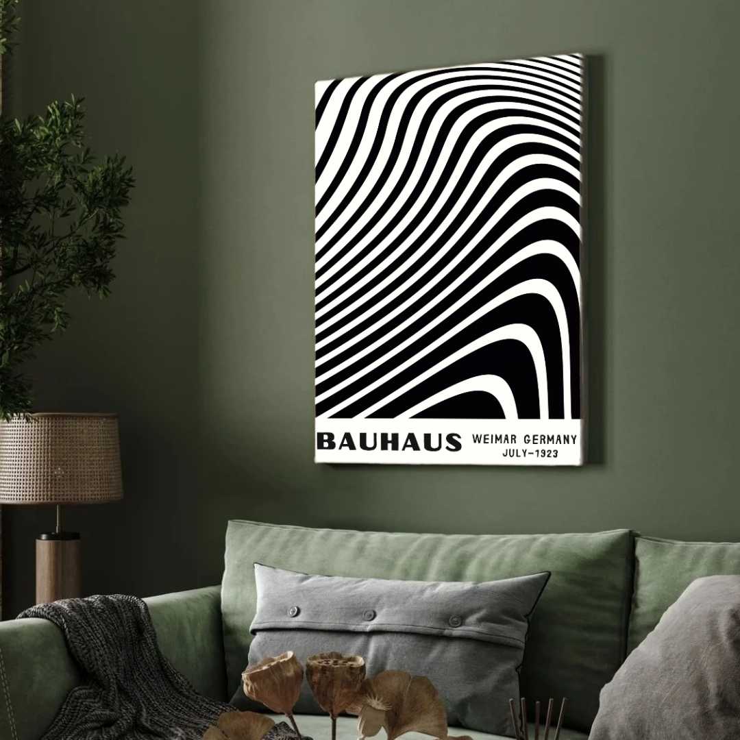 Bauhaus "Weimar Germany July-1923" Kinetic Optical Wave Poster | Vertical High-Contrast White Framed Wall Art 2 : 3 Vertical Premium Wall Art Canvas by MeriDeewar