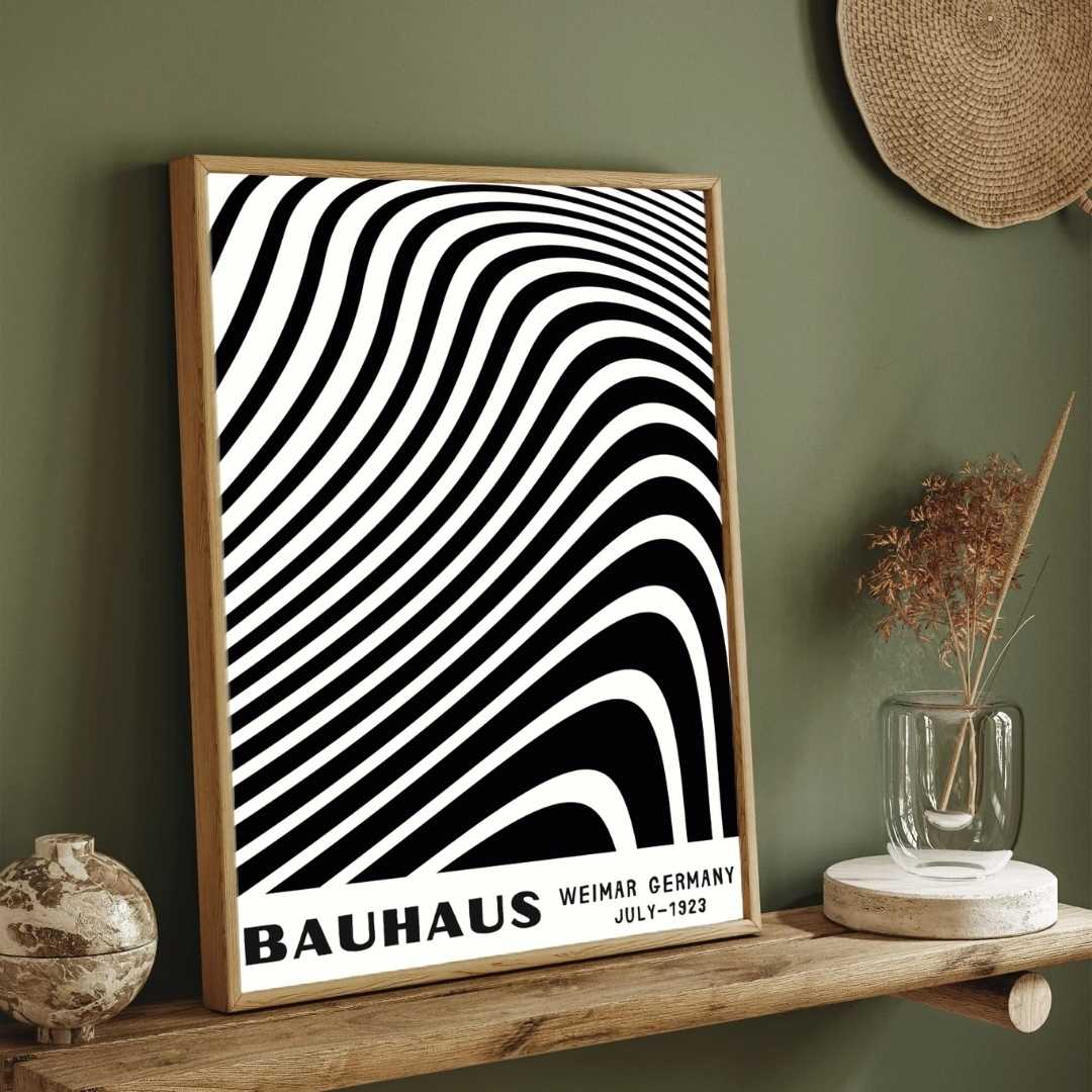 Bauhaus "Weimar Germany July-1923" Kinetic Optical Wave Poster | Vertical High-Contrast White Framed Wall Art 2 : 3 Vertical Premium Wall Art Canvas by MeriDeewar