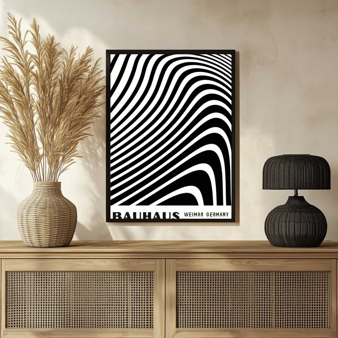 Bauhaus "Weimar Germany July-1923" Kinetic Optical Wave Poster | Vertical High-Contrast White Framed Wall Art 2 : 3 Vertical Premium Wall Art Canvas by MeriDeewar