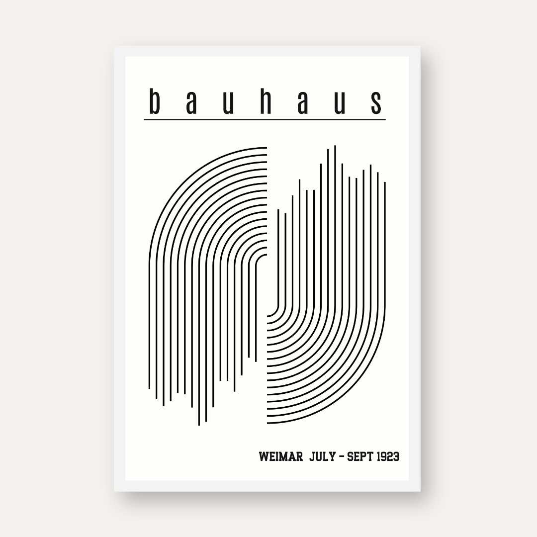 Bauhaus "Weimar July-Sept 1923" Interlocking Linear Arch Poster | Vertical High-Contrast White Framed Wall Art 2 : 3 Vertical Premium Wall Art Canvas by MeriDeewar
