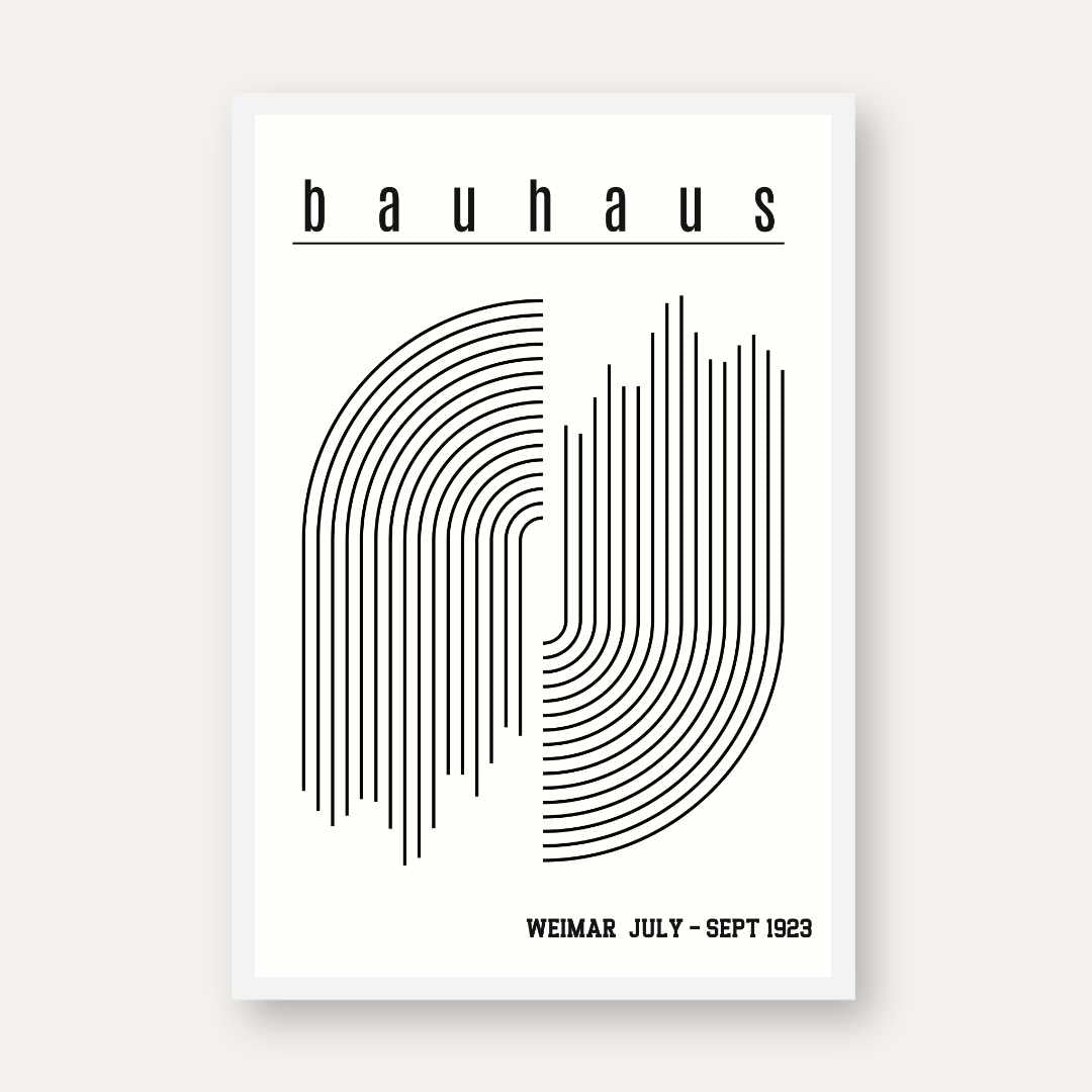Bauhaus "Weimar July-Sept 1923" Interlocking Linear Arch Poster | Vertical High-Contrast White Framed Wall Art 2 : 3 Vertical Premium Wall Art Canvas by MeriDeewar