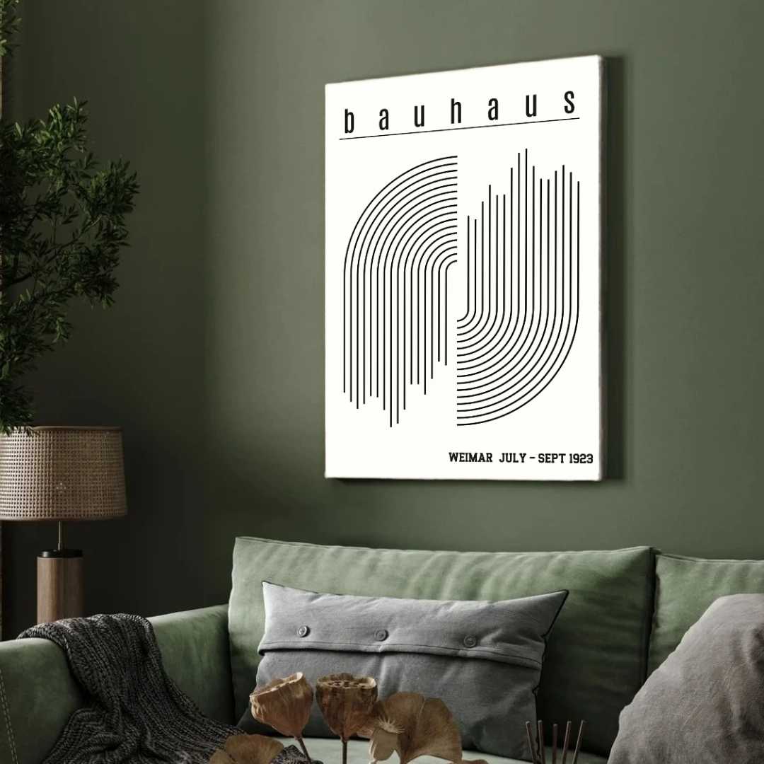 Bauhaus "Weimar July-Sept 1923" Interlocking Linear Arch Poster | Vertical High-Contrast White Framed Wall Art 2 : 3 Vertical Premium Wall Art Canvas by MeriDeewar